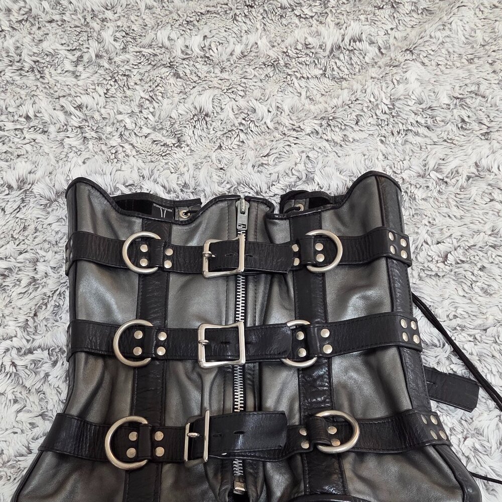 Vintage 90s Silver & Black Stormy Leather Bondage Corset - Picture 4 of 6